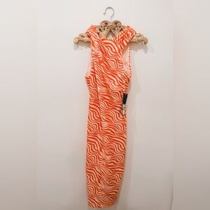 RACHEL Rachel Roy Vibrant Orange and Cream Patterned Dress